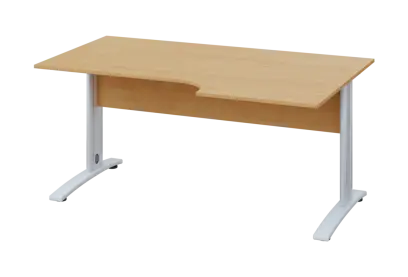 ERK 18 - 166 stůl kancelářský, rohový, pravý, kovová podnož bílá, deska 18 mm, široký 1600 mm, javor horský